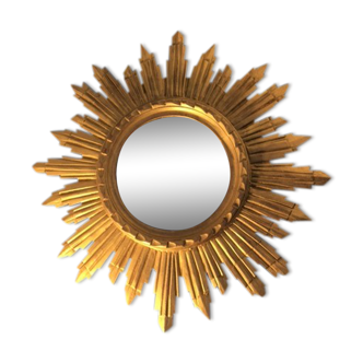 Mirror Italian sun gilded wood 46 cm x 46 cm mid 20th
