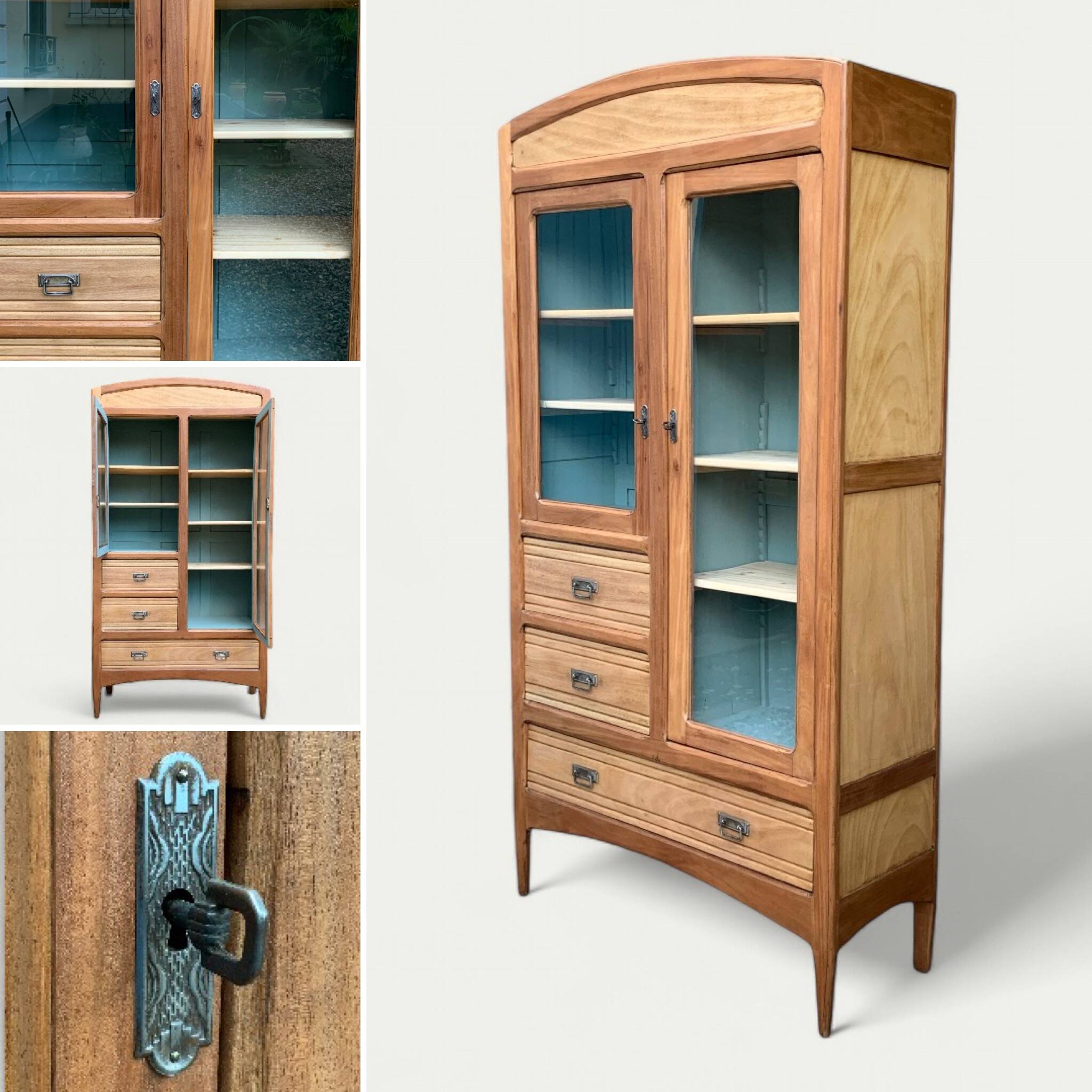 Armoire parisienne d’hôtel vitrée bois brut 1930