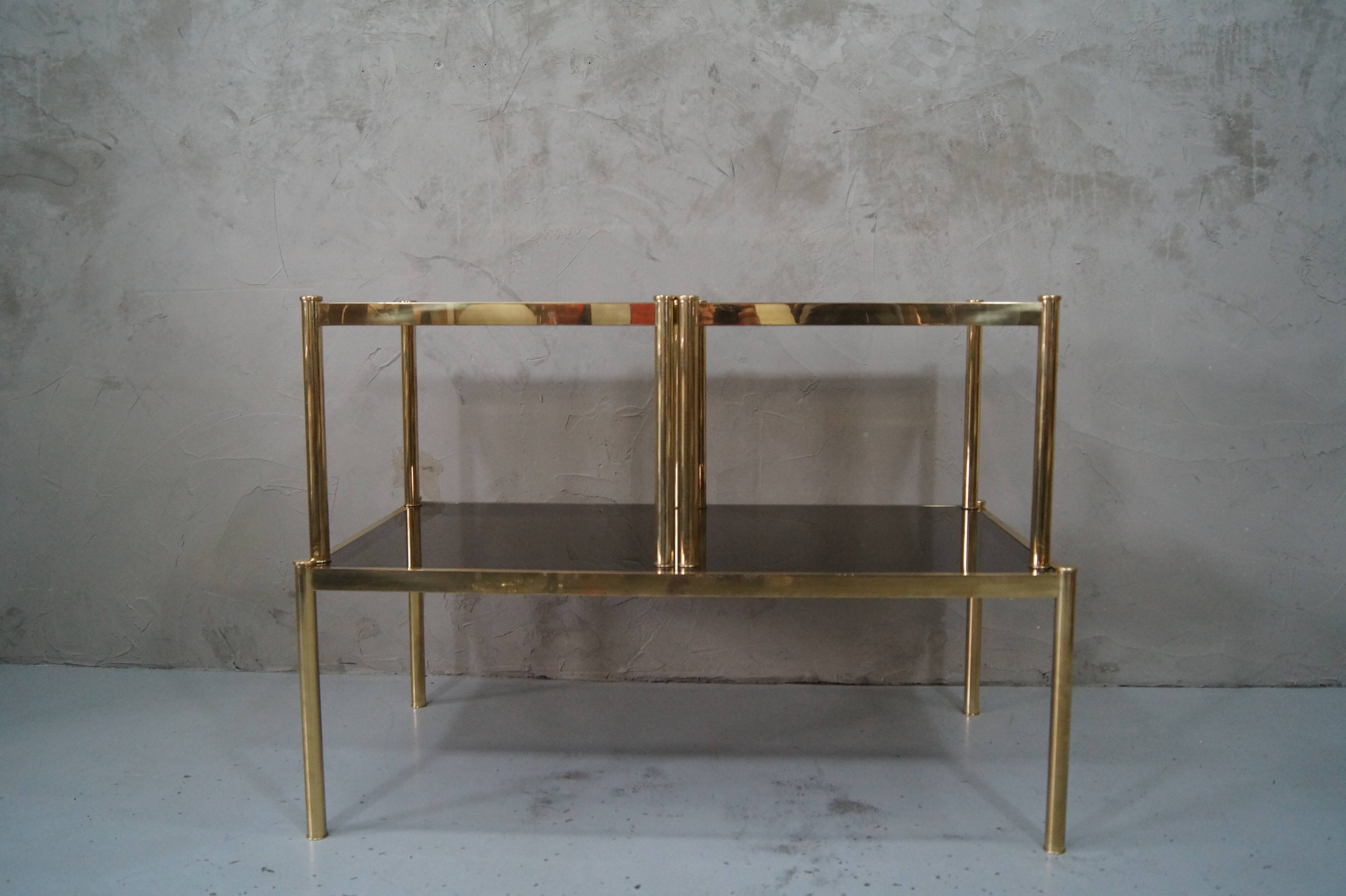 Set of 3 Italian minimalist brass coffee tables, 1970s