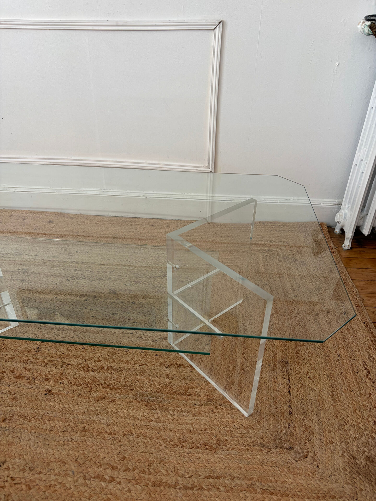 Table basse en Plexiglas et verre vintage 