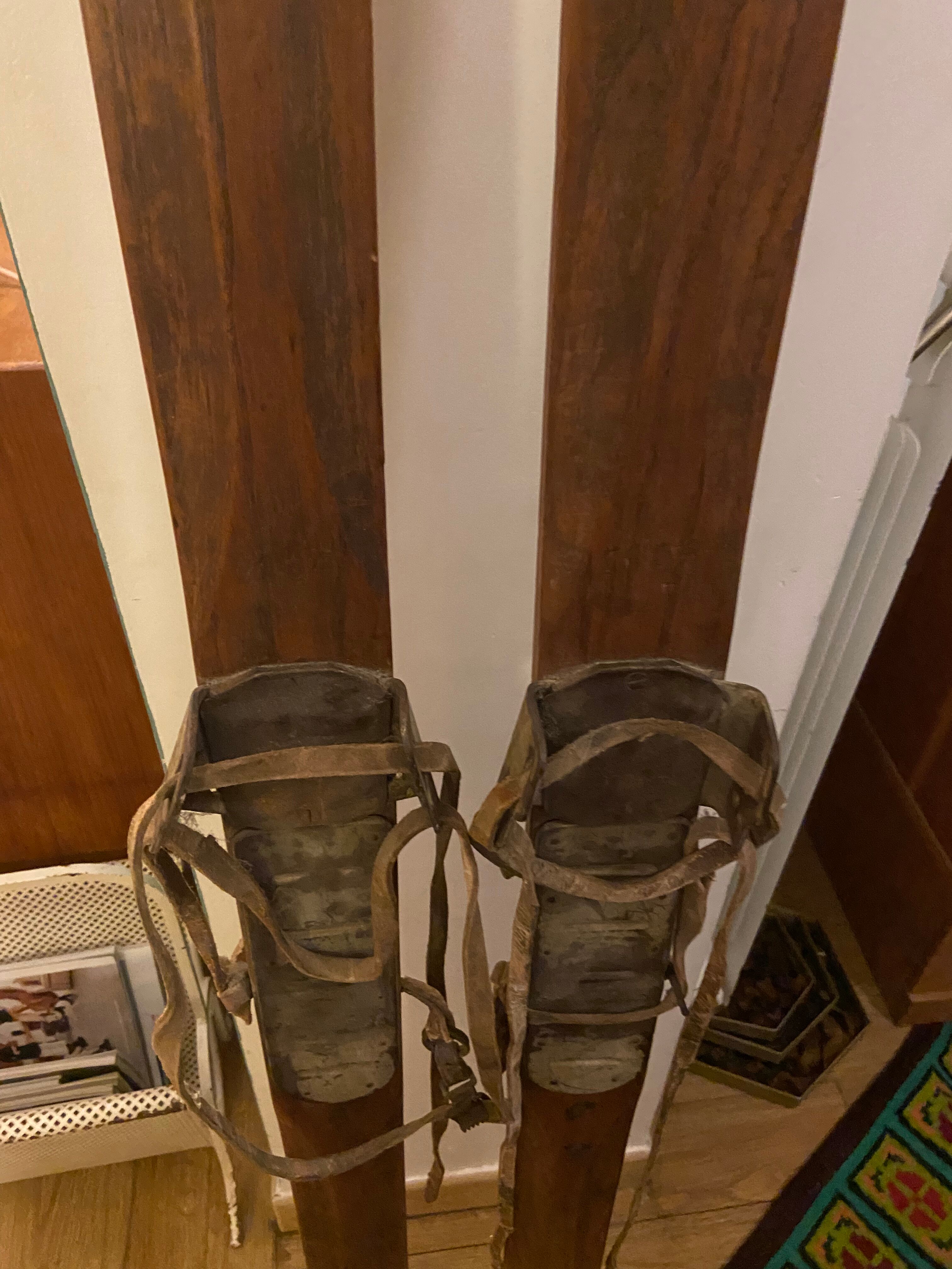Pair of vintage wooden skis