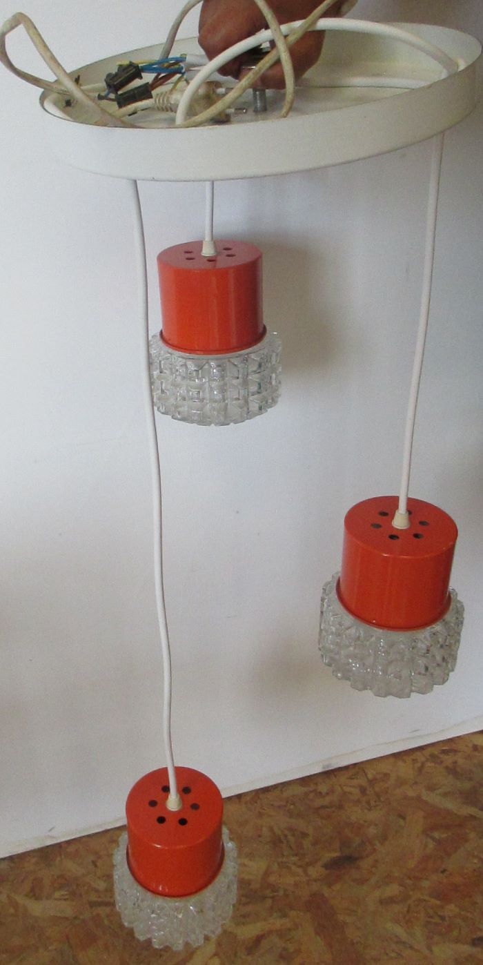 Orange suspension 70's glass 3-globe