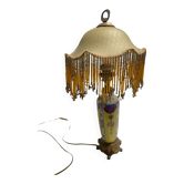 Old lamp with beaded fringed glass shade 40 years