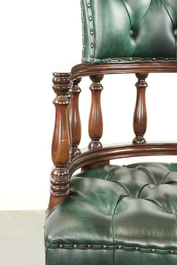 Chaise de bureau Chesterfield de style anglais en cuir vert