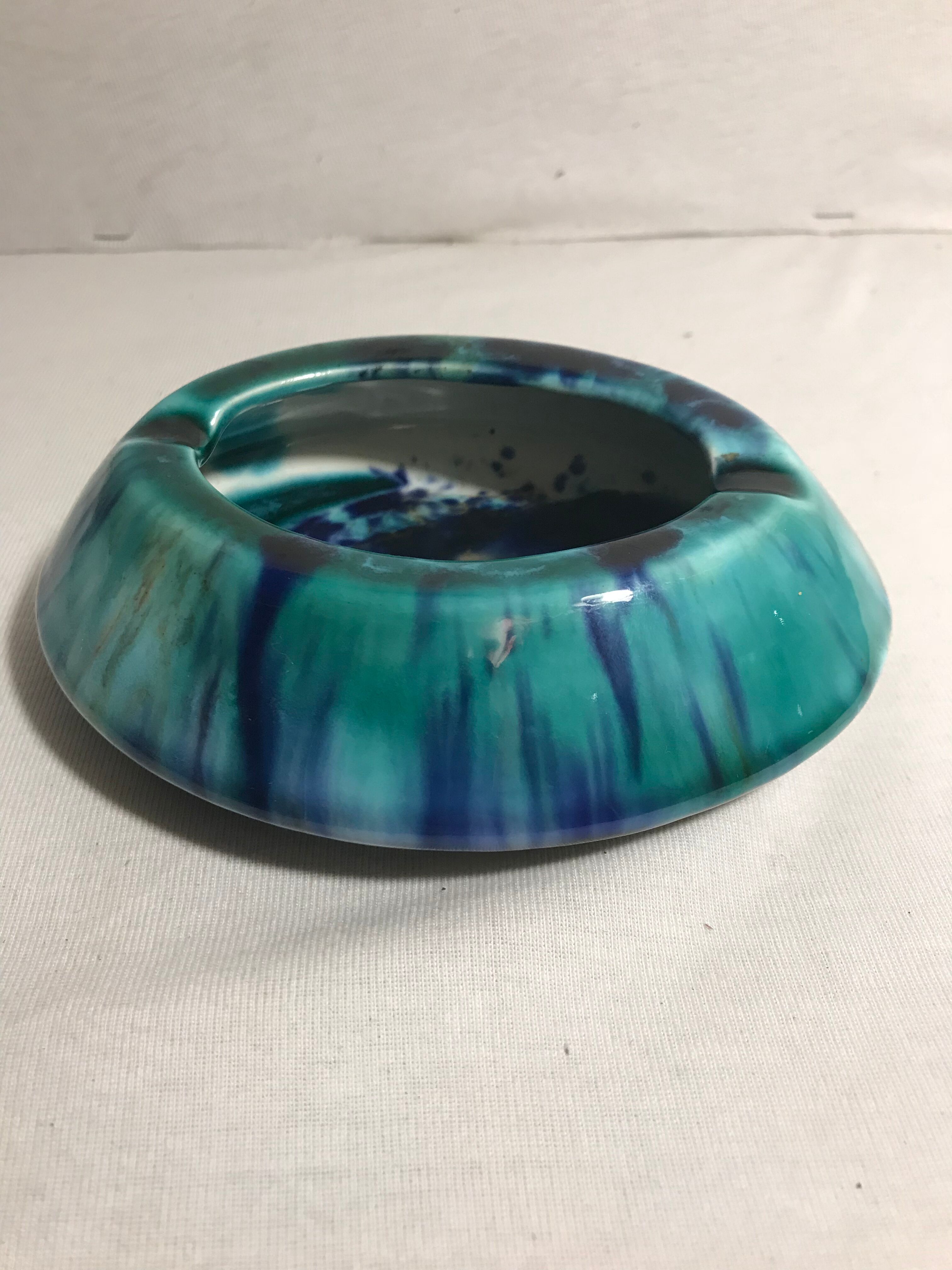 Old ceramics ceramic ashtray morvan blue green vintage enamel