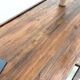 Solid pine work table, grooved top, satin brown finish, year
