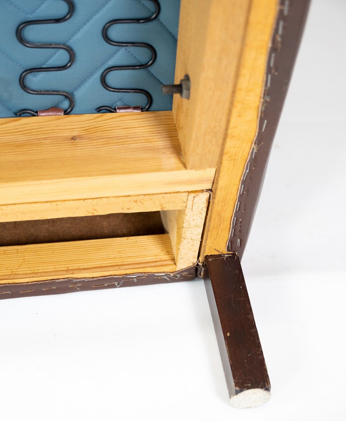 Two seater sofa upholstered with dark brown leather of danish design , by Stouby Furniture