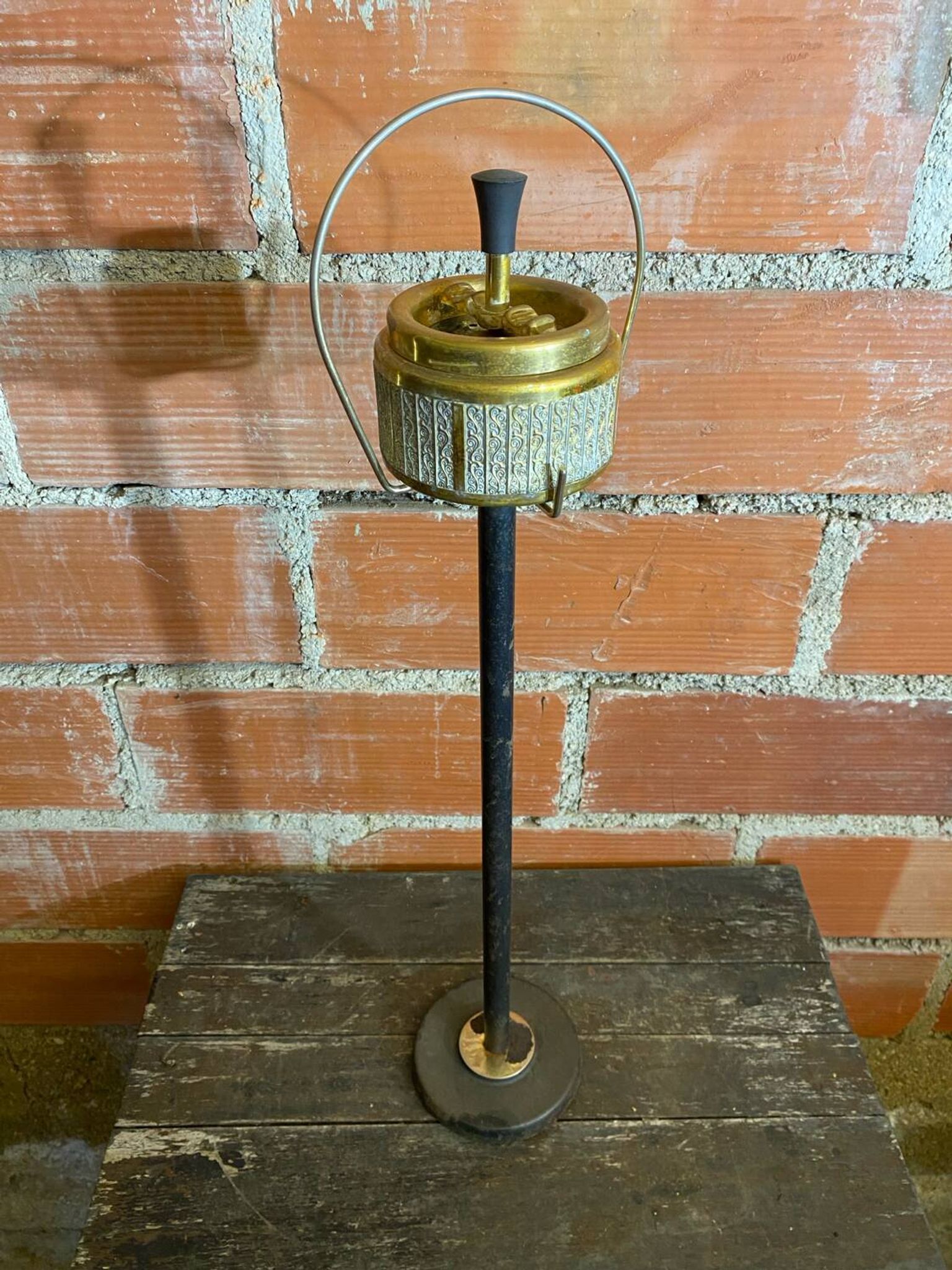 Vintage French Cast Iron Stand Ashtray + Gold Metal Ashtray #D