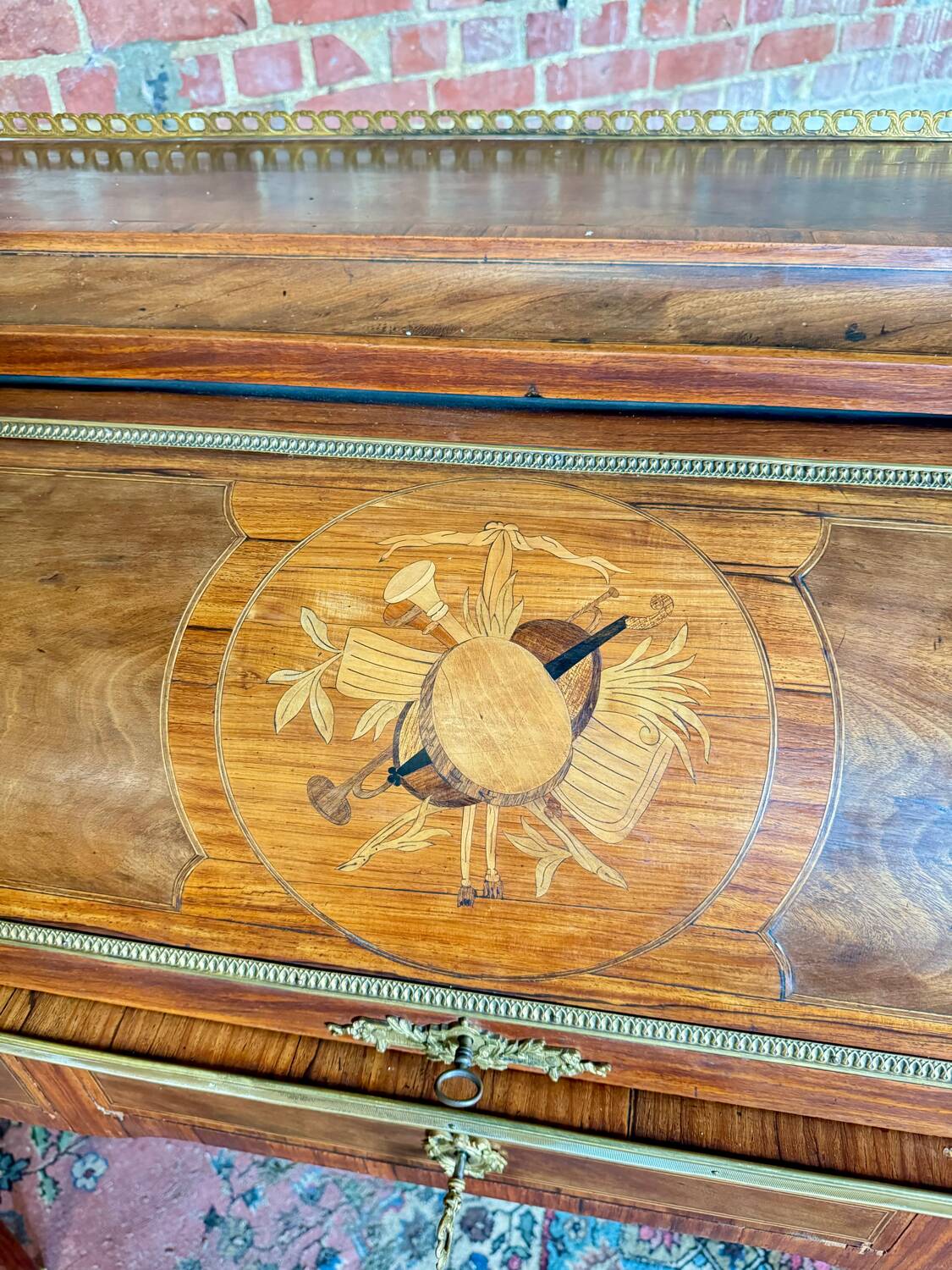 Bureau Cylindre En Marqueterie De Style Louis XVI XIX Eme Siècle