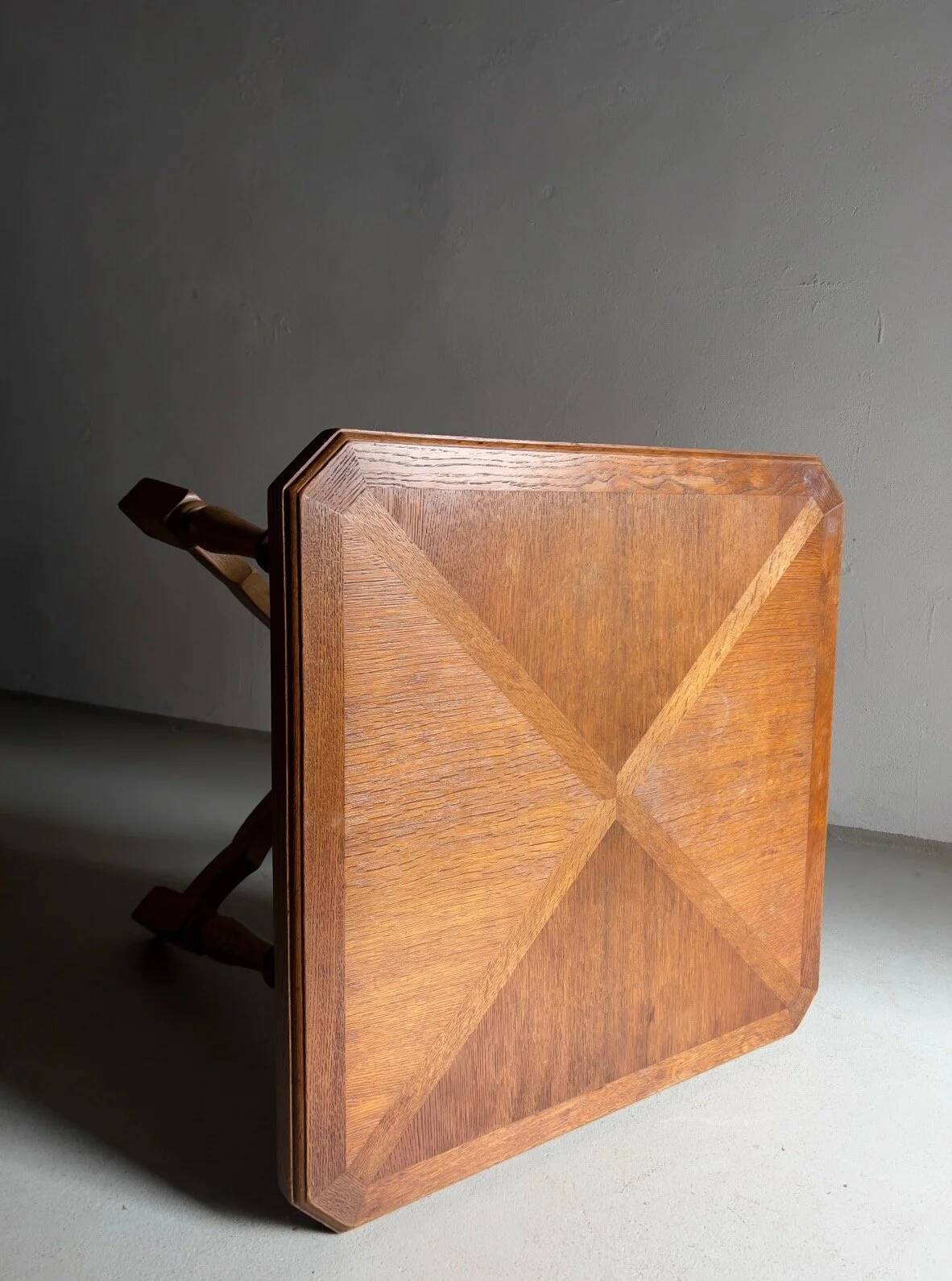 Carved oak square side table | The Netherlands | 1970s