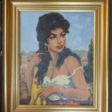 Painting 1950 signed bohemian portrait