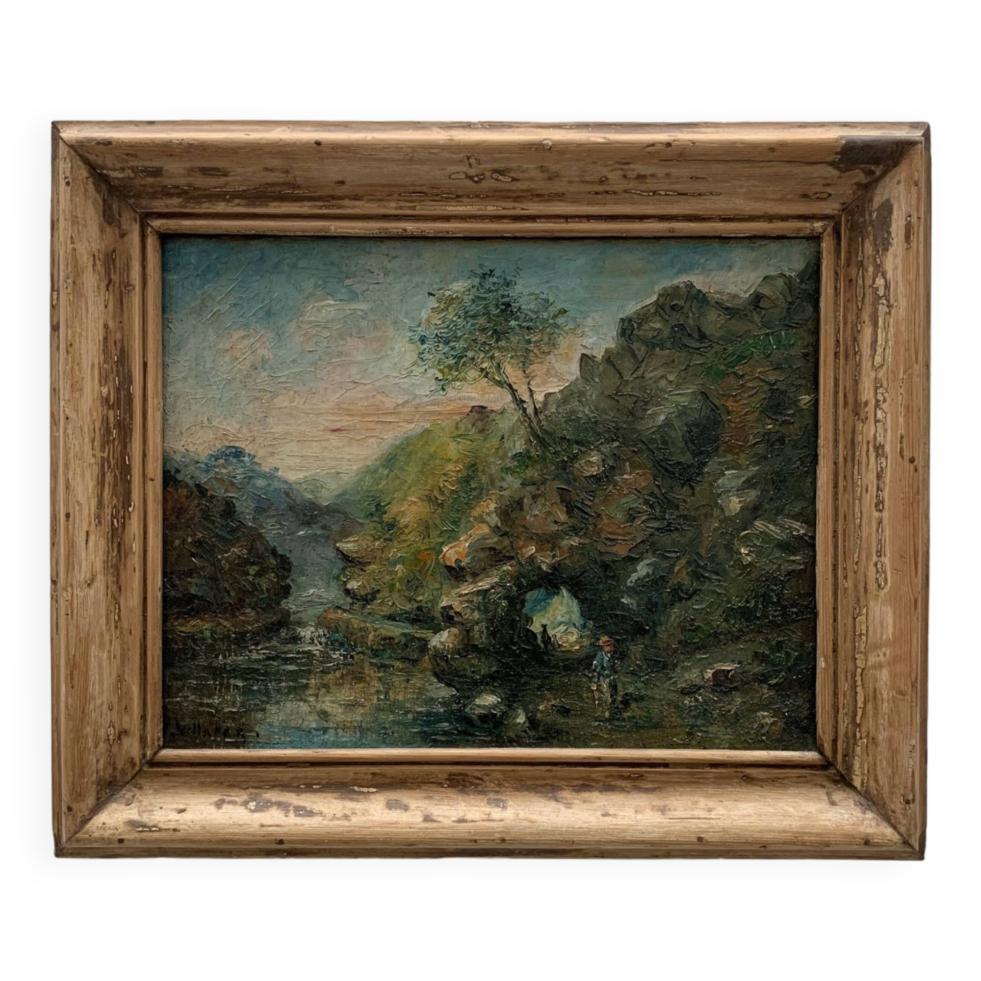 Oil on canvas, bucolic landscape, early 20th century
