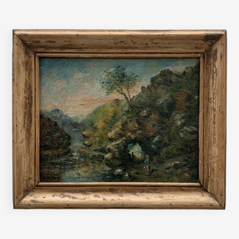 Oil on canvas, bucolic landscape, early 20th century