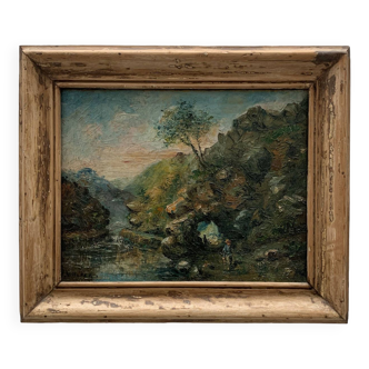 Oil on canvas, bucolic landscape, early 20th century