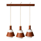 Vintage 3-light suspension in teak and white opaline – 1960s/70s