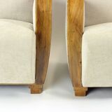 Set Of Two Art Deco Armchairs In Walnut And Fabric, Czechoslovakia 1930s