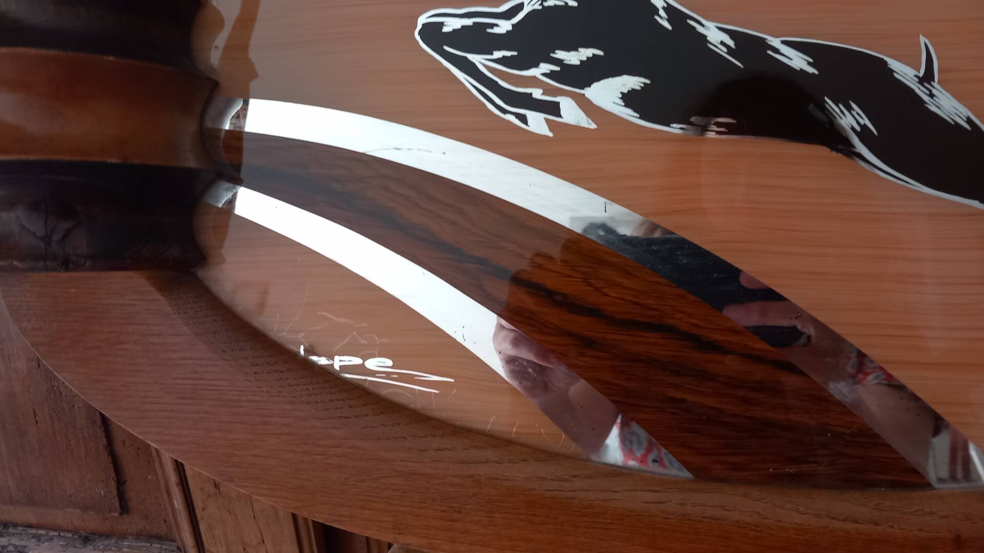 Art Deco service tray in wood and mirror signed Dope, 1930s.