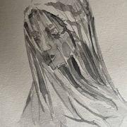 Painting signed watercolor monochrome sepia study statue of “the veiled virgin by Giovanni Strazza”