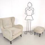 Ivory Lounge Chair with Ottoman in the Style of Gio Ponti, Italy