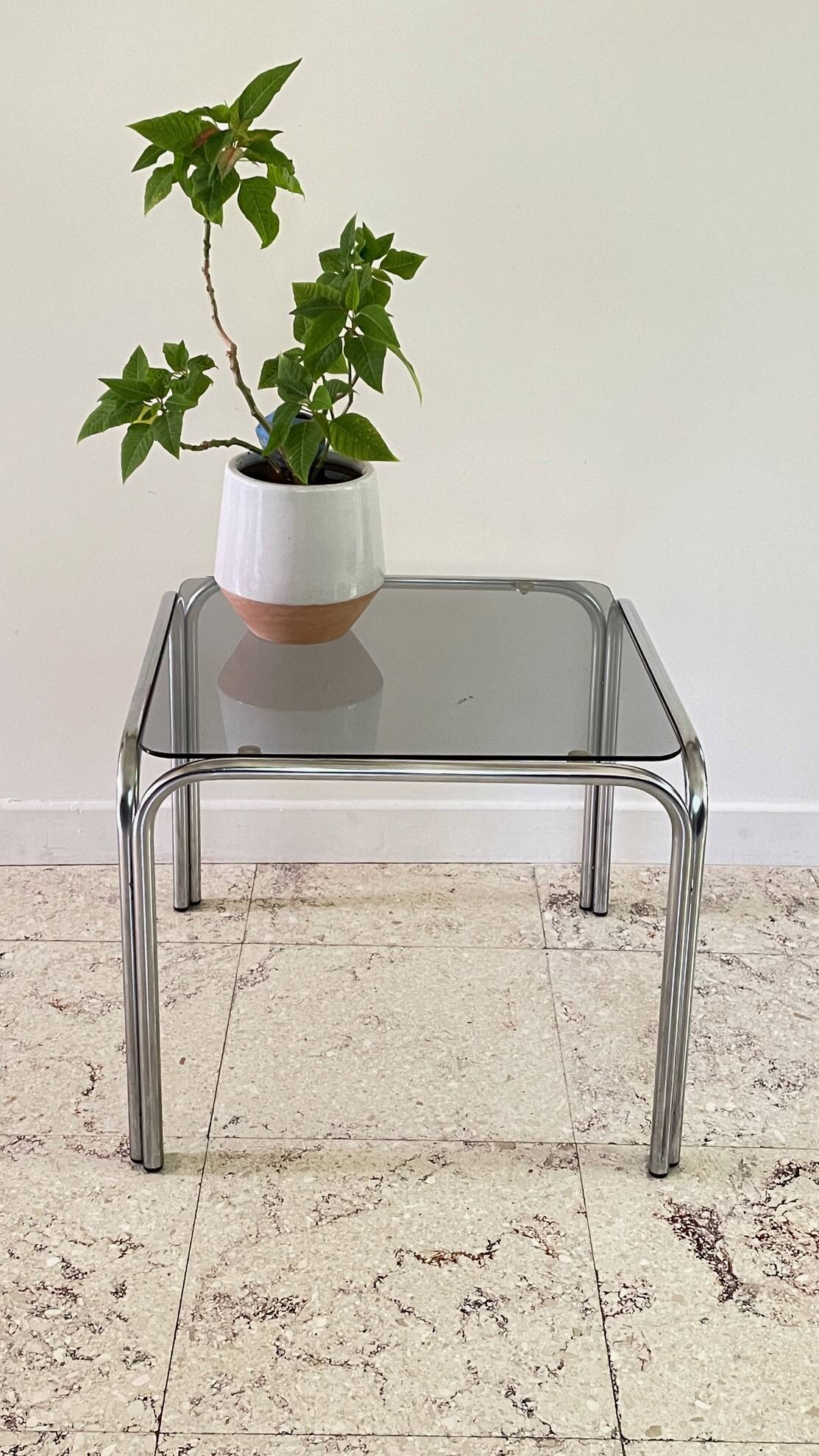1970s coffee table glass and chrome steel