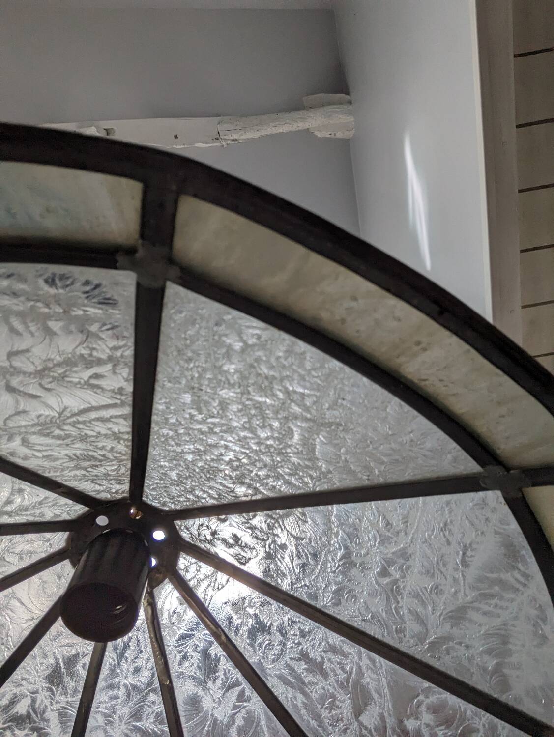 Old large Art Deco pendant lamp with mother-of-pearl and glass shade