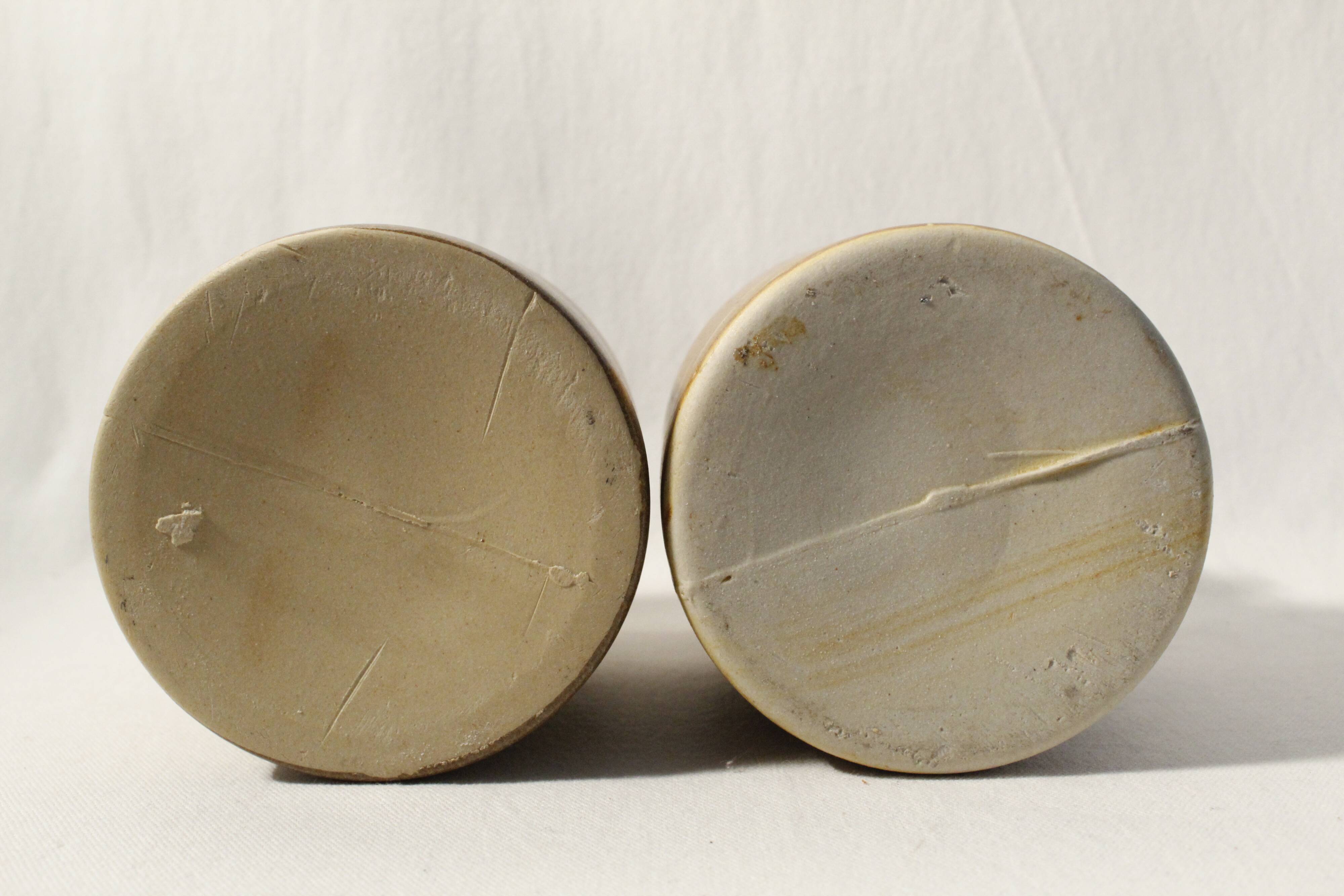 Set of 2 vintage mustard pots in brown glazed stoneware