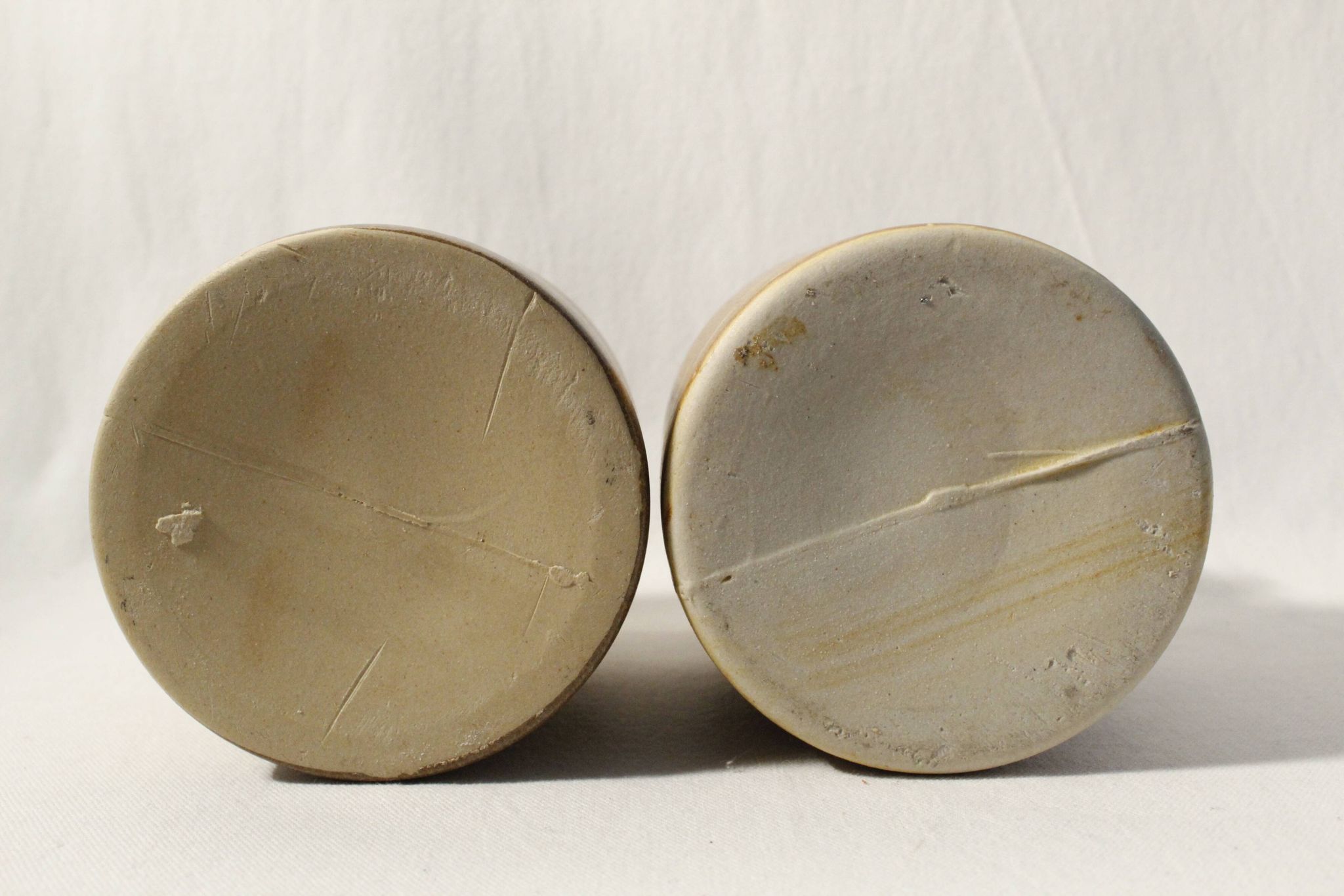 Set of 2 vintage mustard pots in brown glazed stoneware