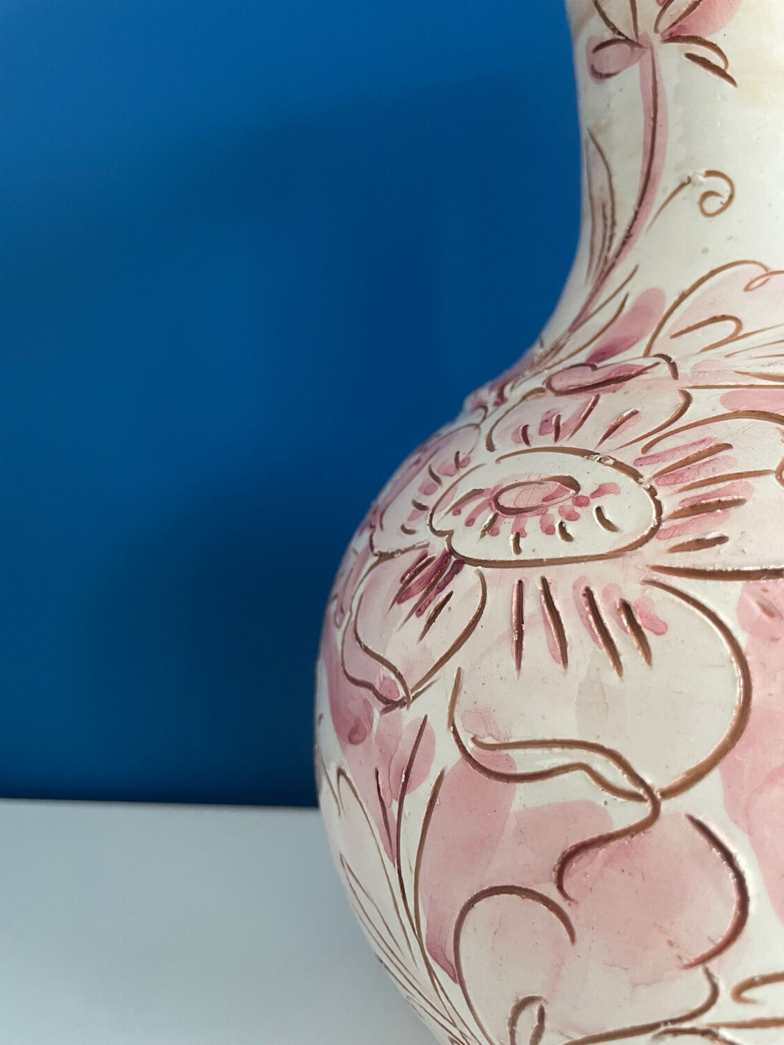 Italian pink and white pitcher vase