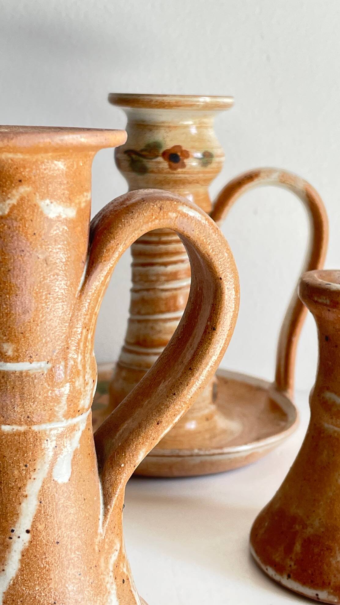 3 vintage handcrafted pottery candle holders
