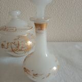 Suite Carafe, Carafon and Pot Opaline with gilded decorations XIX th