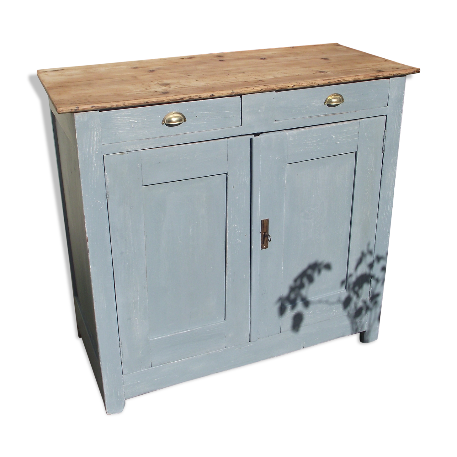 Parisian buffet in solid fir mid 20th painted bluish gray