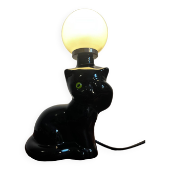 Cat lamp with opaline globe from the 80s
