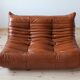 Cognac  brown leather Togo living room set, set of 5