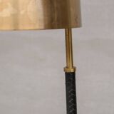 Brass and Leather Swedish Mid-Century Table Lamp