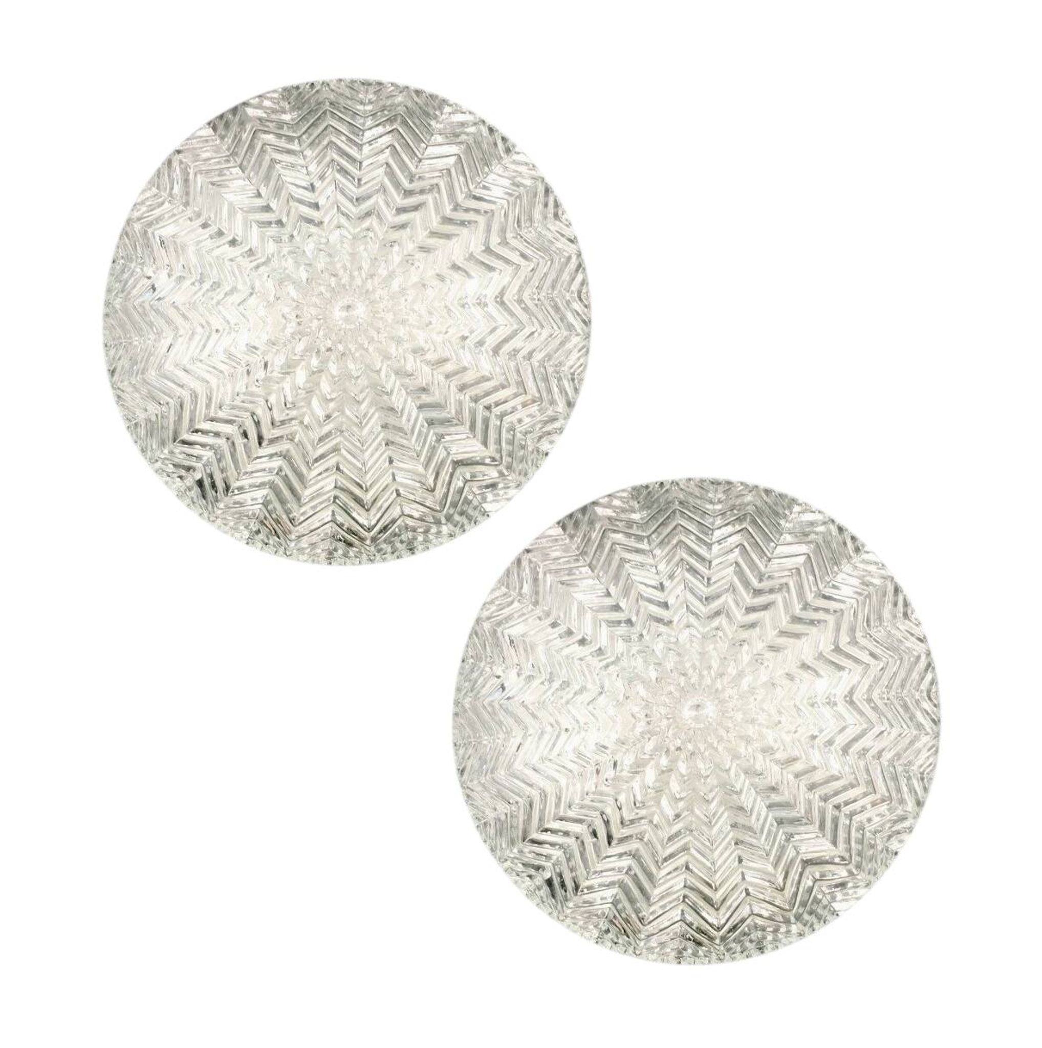 Pair of Geometric Transparent Glass Ceiling Lights from Limburg, Germany, 1970s