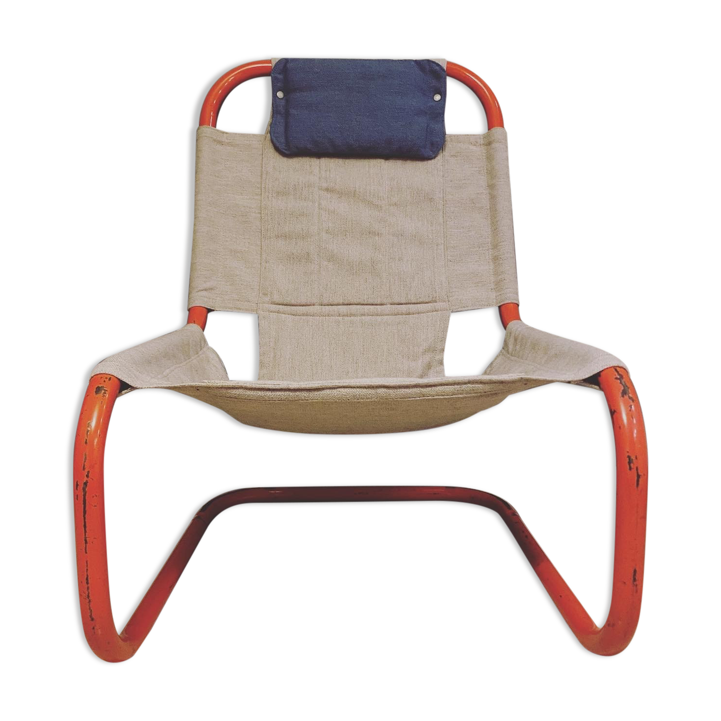 Vintage Swedish steel tubular lounge chair 1980