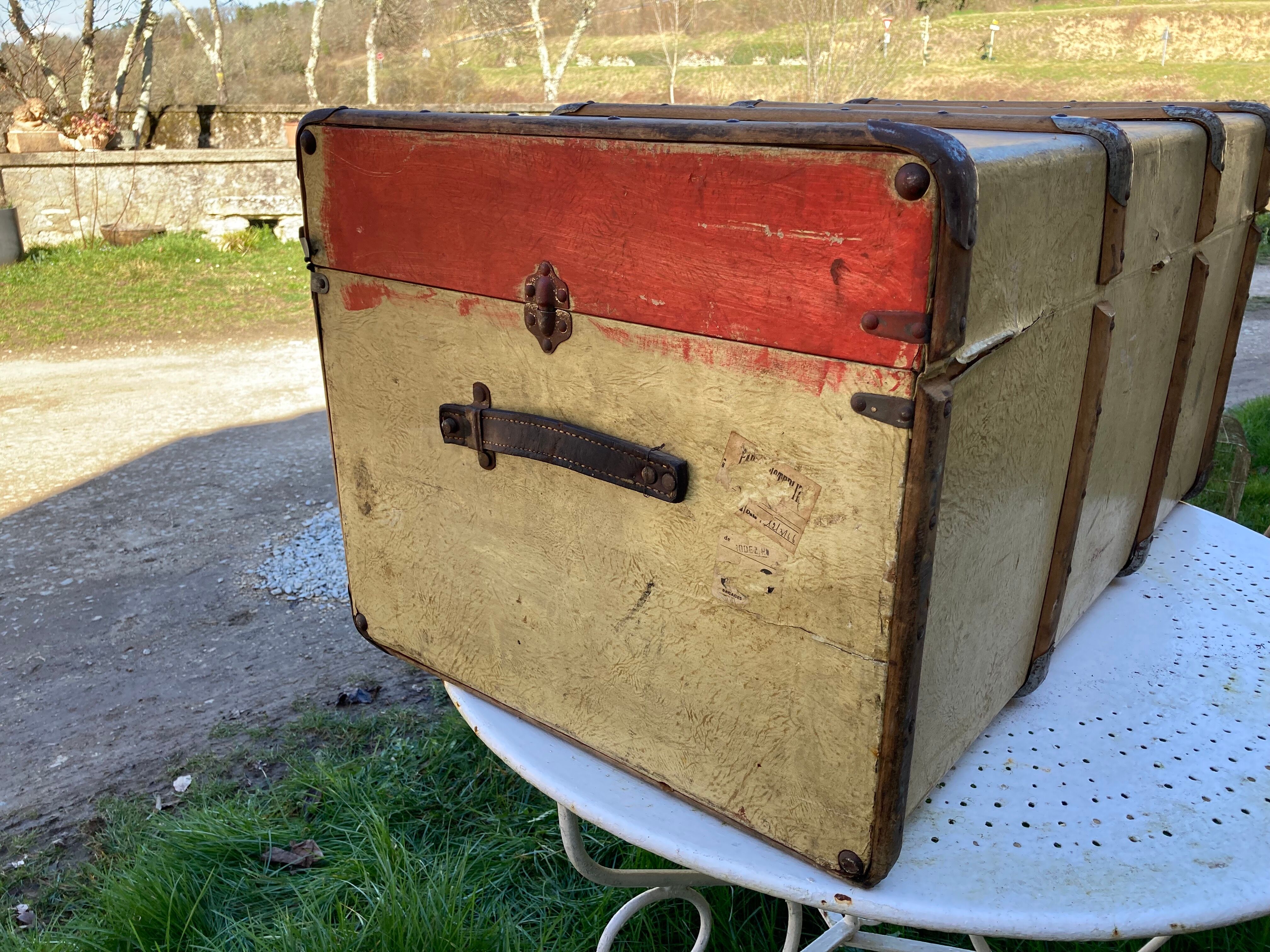 Antique wooden travel trunk