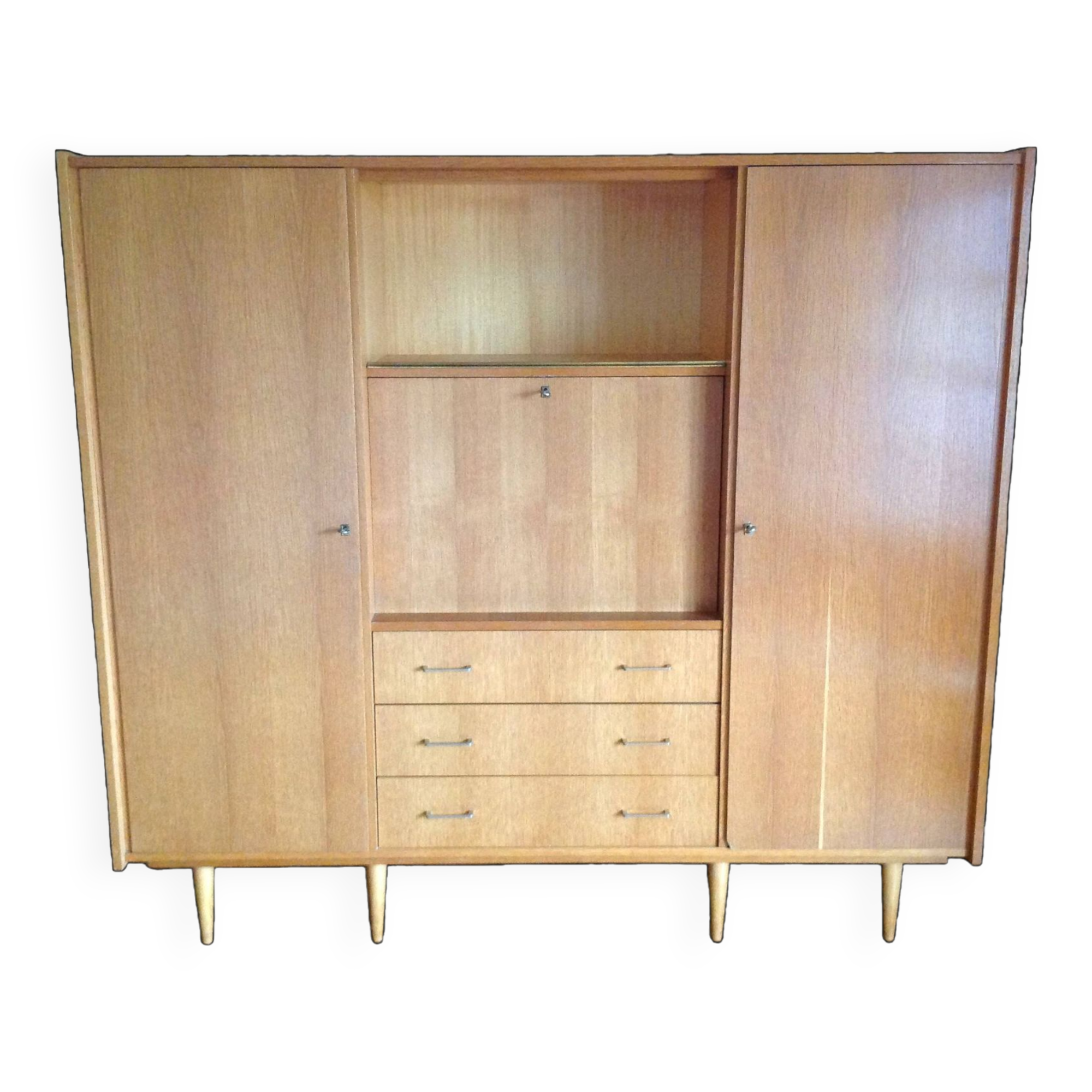 Oak veneer secretary cabinet, Scandinavian style / vintage 60s-70s