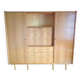 Oak veneer secretary cabinet, Scandinavian style / vintage 60s-70s