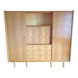 Oak veneer secretary cabinet, Scandinavian style / vintage 60s-70s