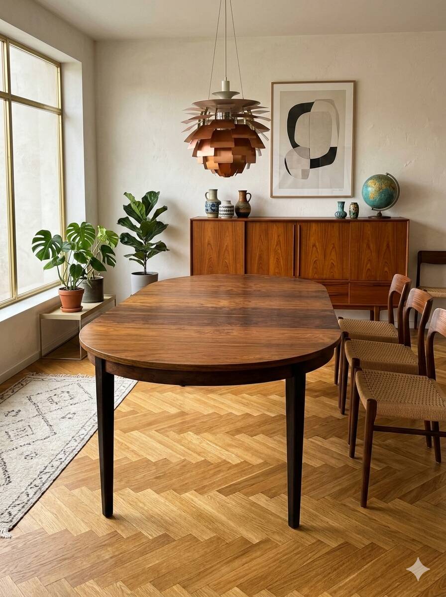 Scandinavian extendable table in rosewood from the 1960s, with 2 extensions.