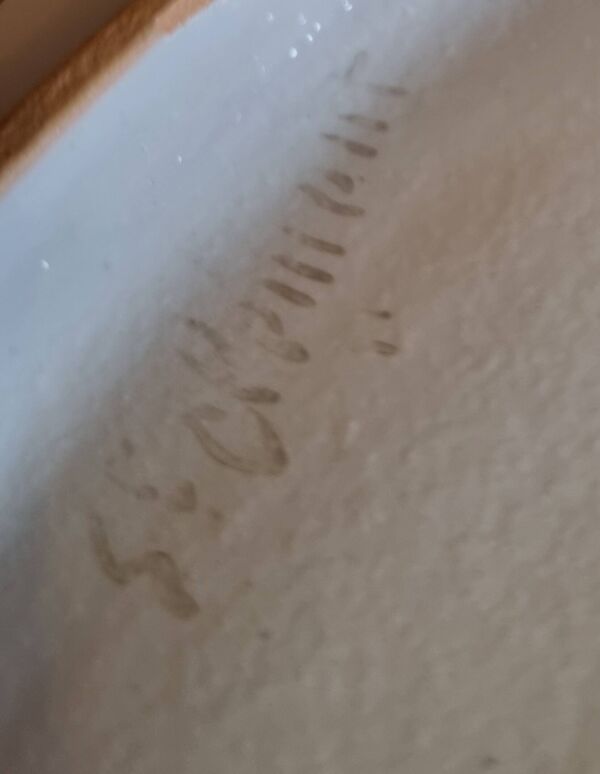 Grand plat à tarte ancien en faïence de St Clément Motif Coq au panier