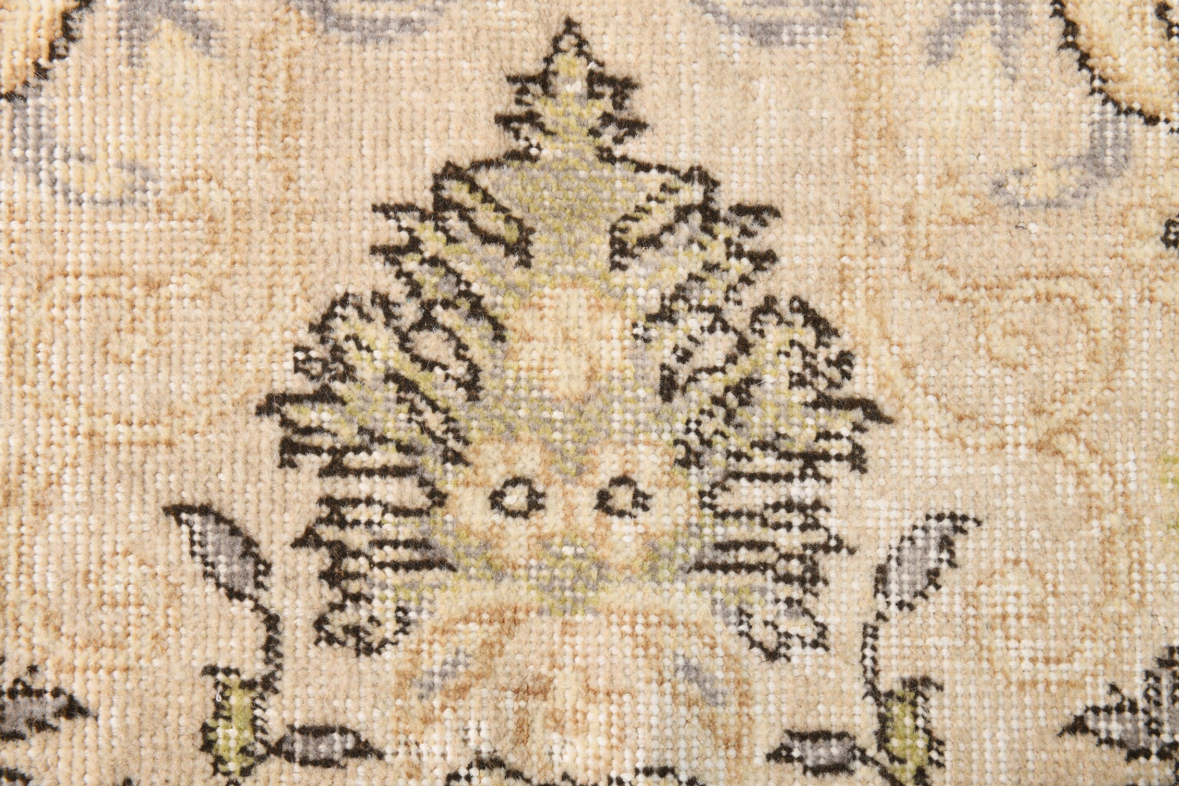 7x10 Turkish Oriental Pattern Light Yellow & Brown Vintage Rug, 215x320Cm