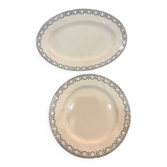 Set of 2 Terre de fer Salins dishes - Guirlande Louis 16 XVI model signed R&A