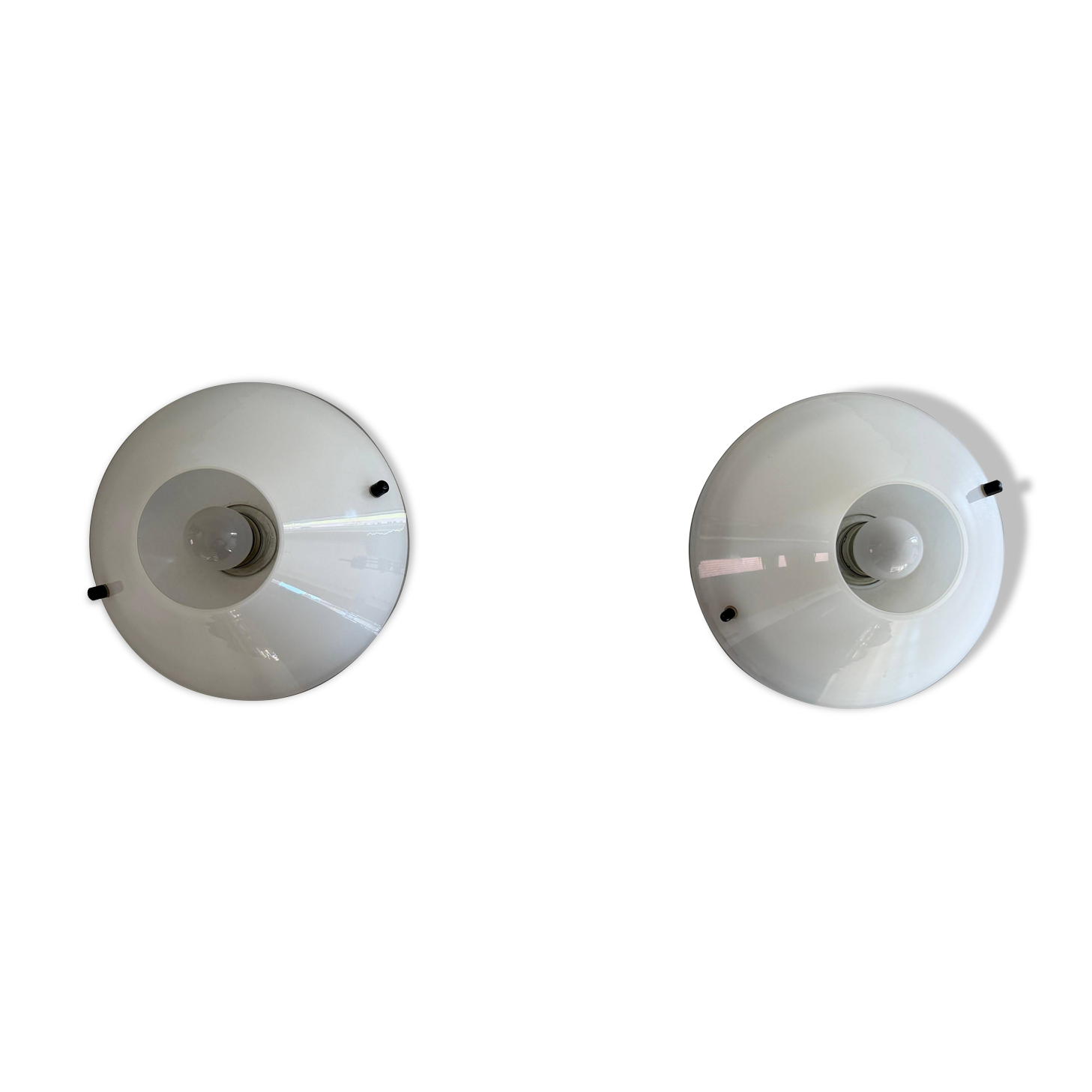 Pair of opal glass wall lights from the mid-century by Lamperti, 1960s, Italy.