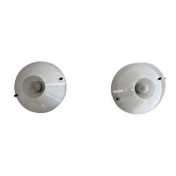 Pair of opal glass wall lights from the mid-century by Lamperti, 1960s, Italy.