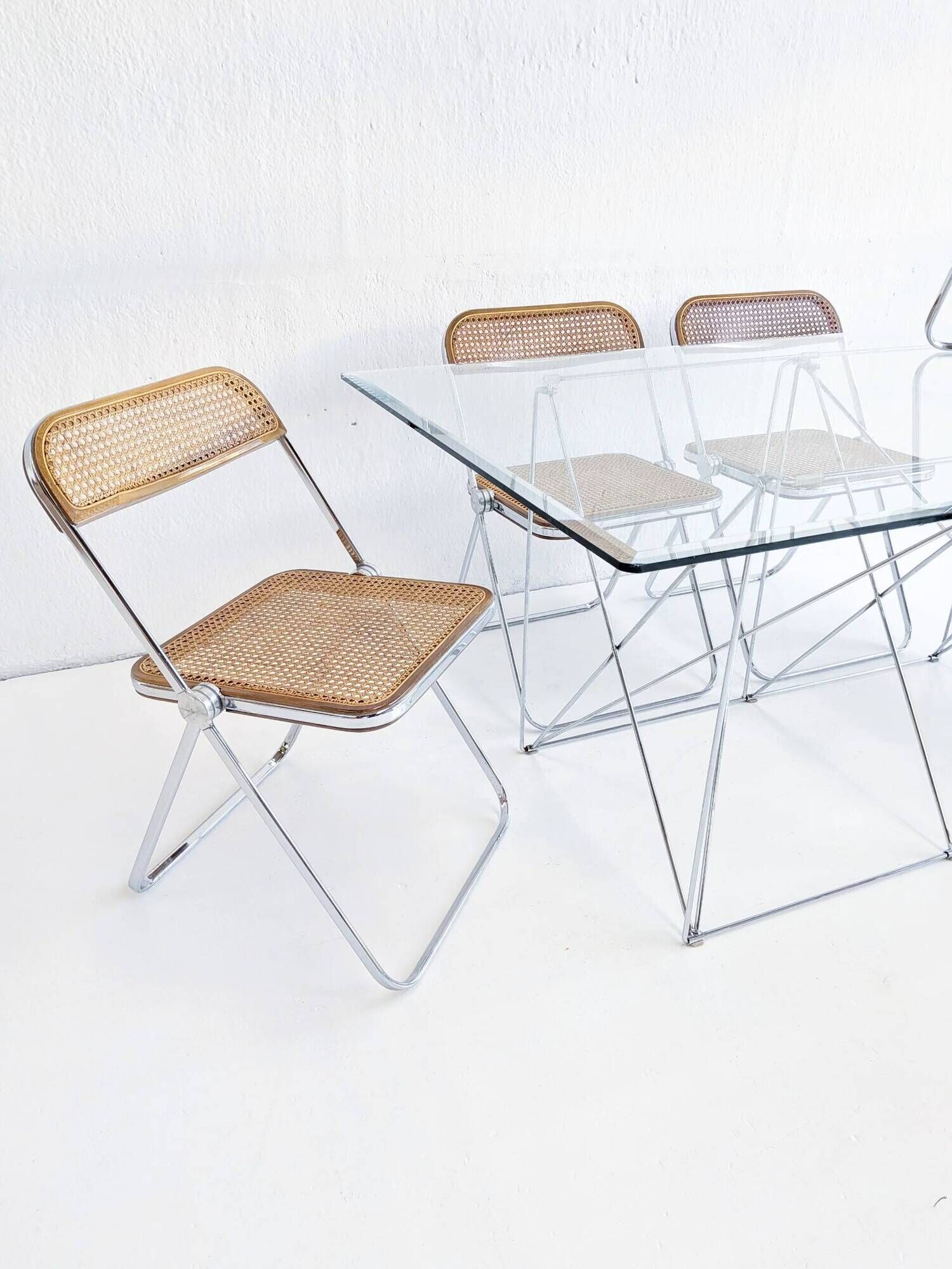 Foldable steel & glass dining table by Max Sauze 1970s