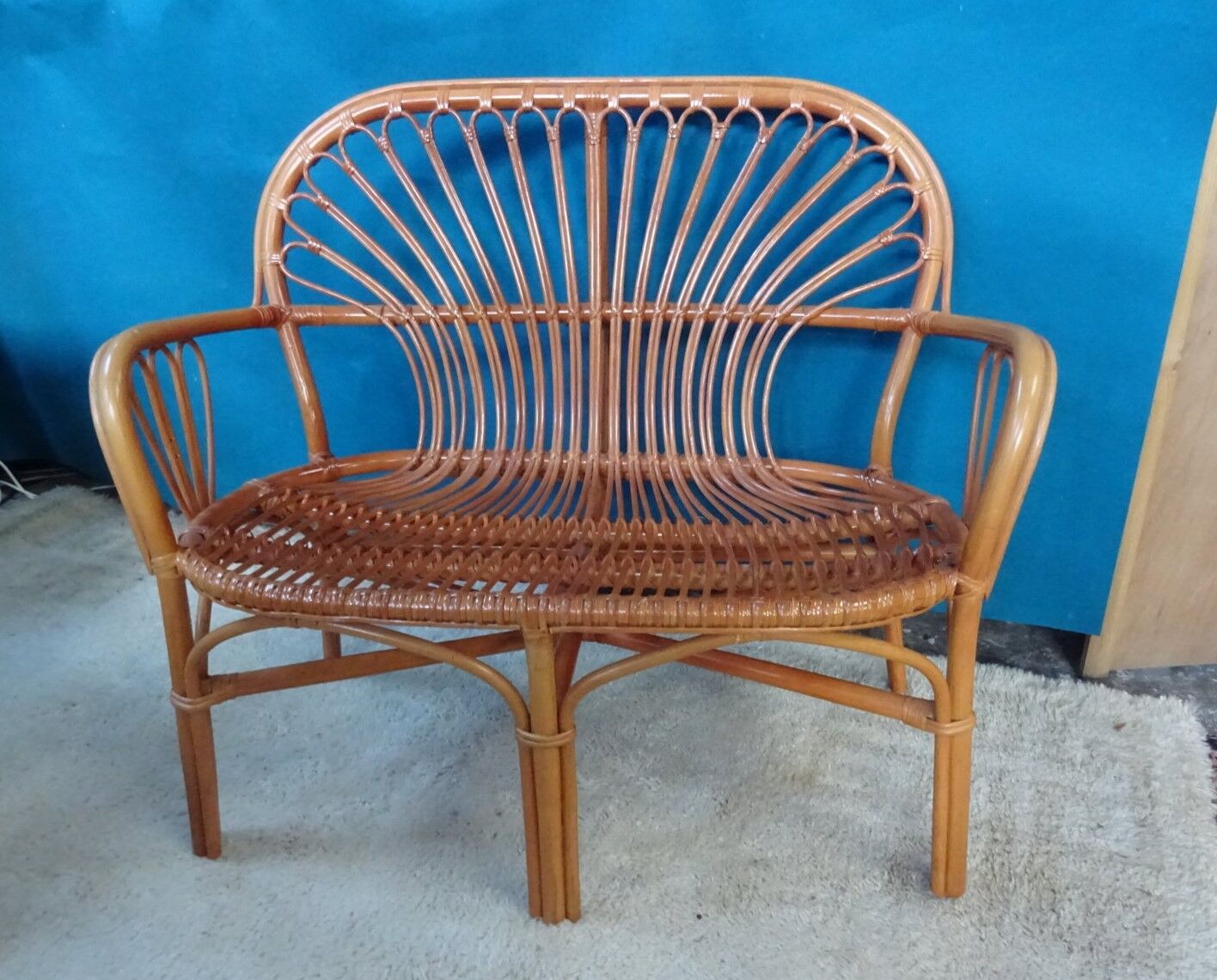 Rattan bench 80s