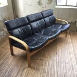 Danish Mathsson sofa + 2 armchairs in curved wood and leather