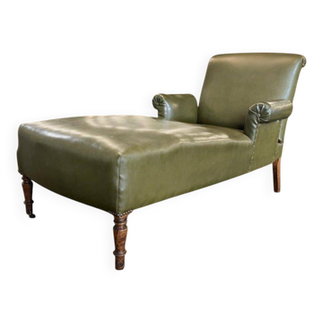 Chaise longue / fauteuil / chaise longue vintage en similicuir vert.